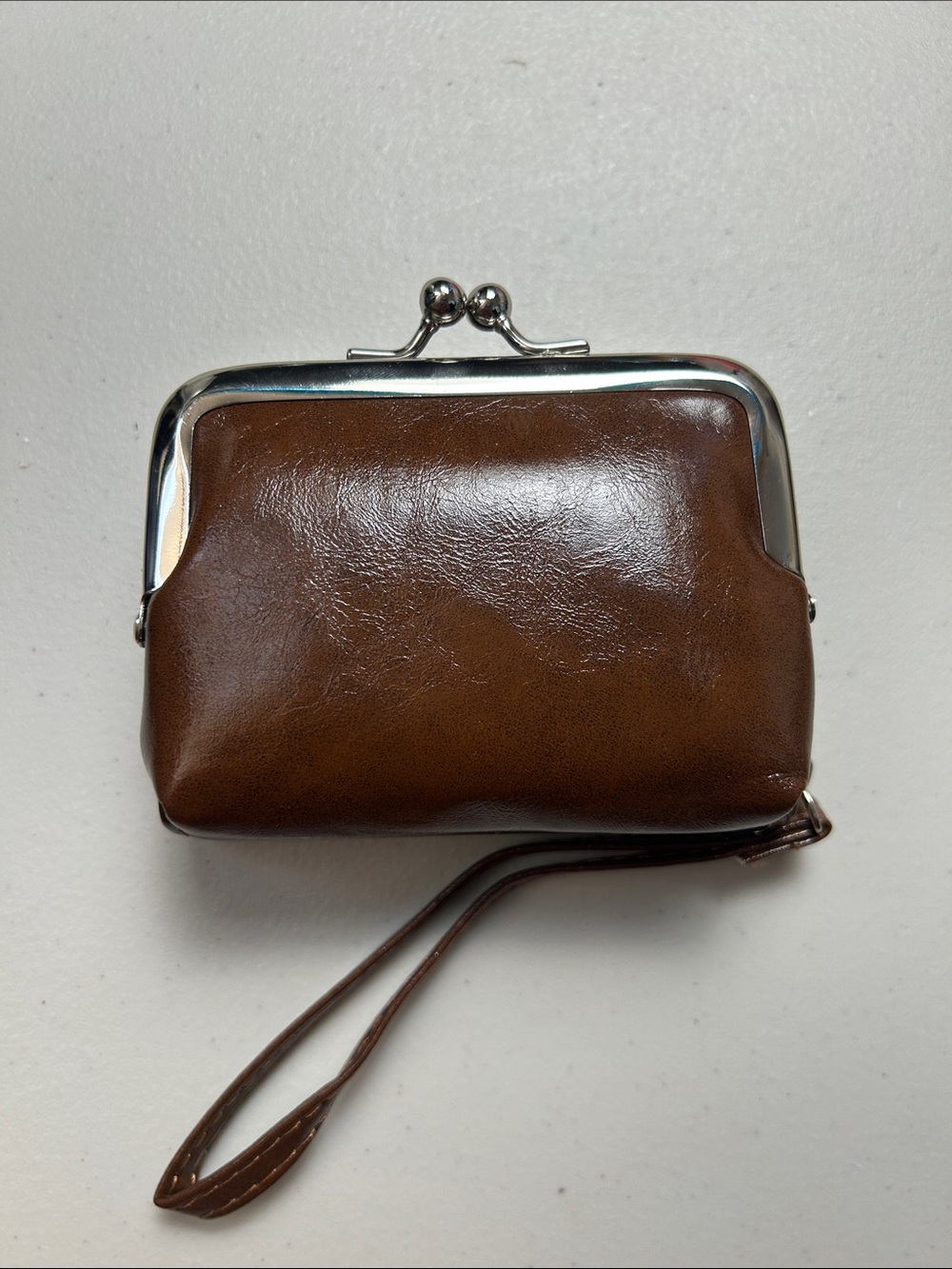 Classic Brown Leather Wristlet Clutch